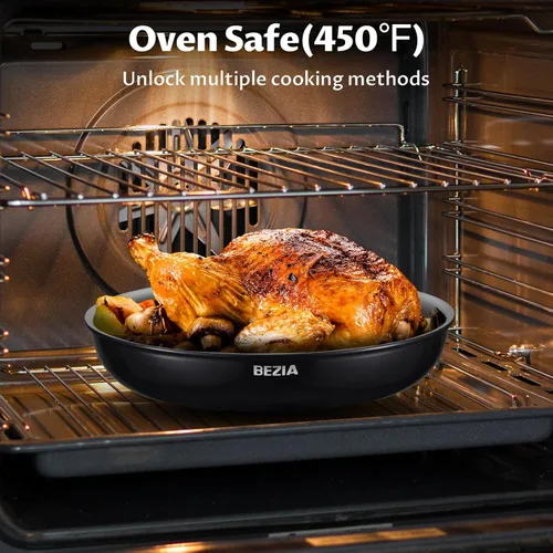 Miniatura 5 de BEZIA Utensilios de cocina de inducción con revestimiento de cerámica saludable, juego de ollas y sartenes antiadherentes, 10 piezas con asas