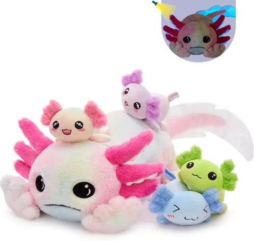 Miniatura 23 de Tezituor Juego de 5 lagartos de peluche realistas con bebés, 26.4 pulgadas, gran peluche de dragón barbudo, juguete de juguete para niños