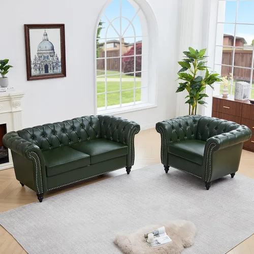 Miniatura 58 de QHITTY Juego de 2 piezas para sala de estar, Sofá Seccional Chesterfield Silla Contemporáneo Tapizado de Terciopelo Loveseat Juego de Sofás
