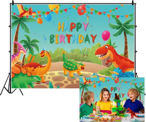 Miniatura 10 de Renaiss Telón de fondo de poliéster de 5 x 3 pies con diseño de dinosaurios, selva tropical, safari, bosque, árboles, montaña, lago, selva tropical