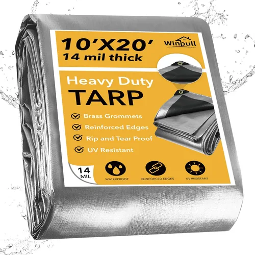 Miniatura 31 de Winpull Lona de 8 x 10 pies de 0.551 in. resistente al agua, lona de polietileno negro para exteriores, para equipos, leña, vehículos y refugio