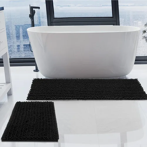 Miniatura 18 de Juego de 2 alfombras de baño de felpilla de lujo, parte inferior de goma termofusible gruesa, antideslizantes, alfombras de baño de secado rápido