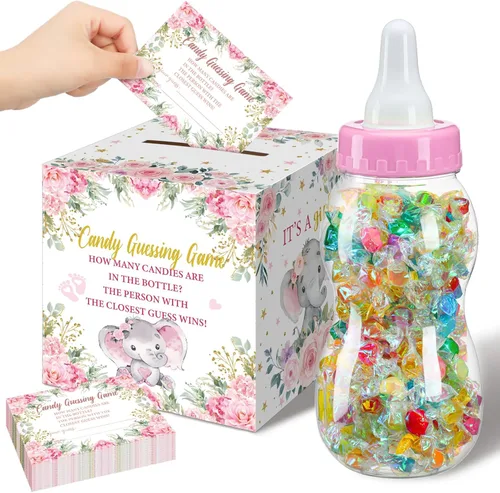 Miniatura 31 de Glenmal Juego de 52 piezas de regalo para juegos de baby shower, biberón grande para juego de ducha, adivina cuántos dulces decoraciones