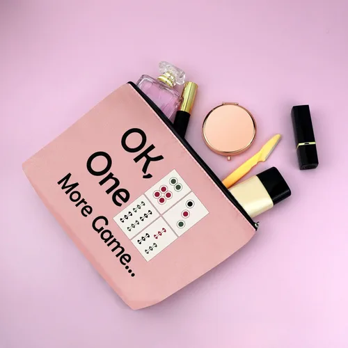 Miniatura 6 de Mxrymvu Mahjong Lovers Gift for Women Makeup Bag Mahjong Player Gifts for Friend Grandma, Negro & Rosado, Viajes