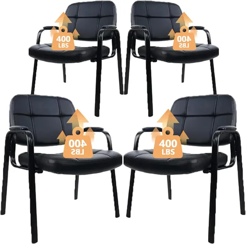 Miniatura 17 de CLATINA Silla de invitados grande y alta, cómodas sillas de recepción con reposabrazos acolchado de cuero regenerado y base de trineo para oficina