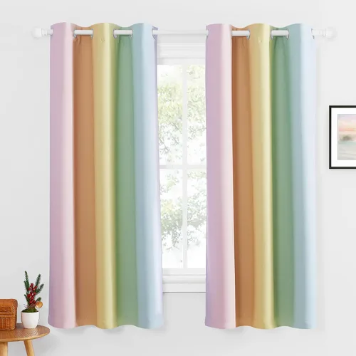 Miniatura 23 de NICETOWN Cortinas opacas arcoíris para niños, para dormitorio de princesa, sala de juegos, cortinas degradadas con aislamiento térmico y parte