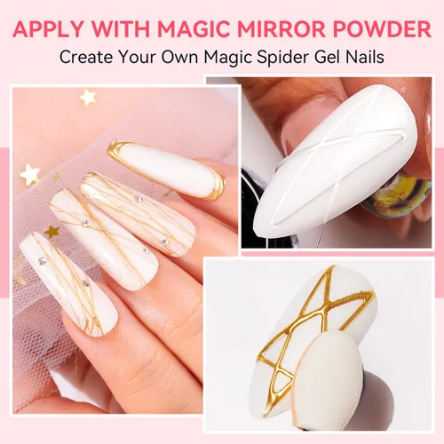 Miniatura 2 de Makartt Gel Araña 3D para Arte de Uñas: Gel Elástico Transparente para Dibujar y Líneas, Usar con Polvo Cromado, Gel UV LED Removible con Remojo