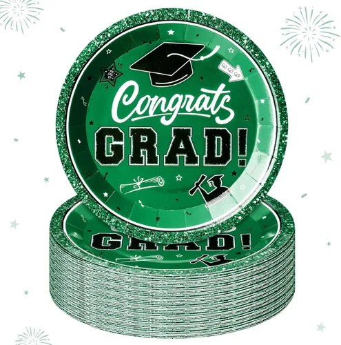 Miniatura 9 de Sabary 100 platos de papel de graduación 2026 de 9 pulgadas, suministros para fiesta de graduación de clase de 2026, decoraciones de felicitaciones