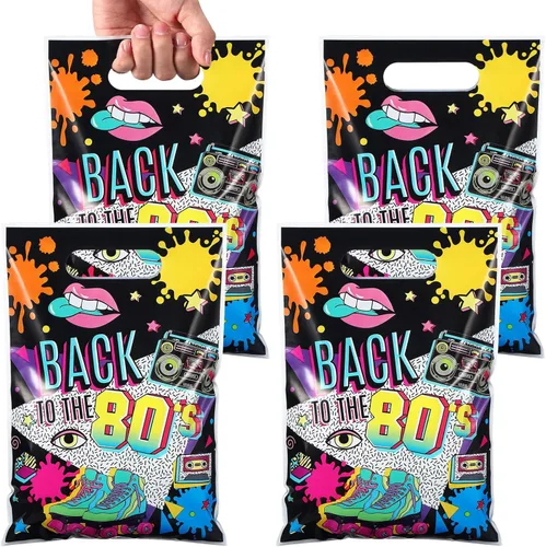 Qeeenar 50 bolsas de regalo de fiesta de los años 80 a granel de plástico de regreso a los 80, regalos de hip hop, bolsas de golosinas para regalos