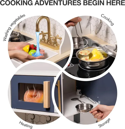 Miniatura 4 de ROBUD Juego de cocina, juego de cocina de madera para niños con sonidos y luces, juego de cocina de juego de simulación para niños pequeños, regalo