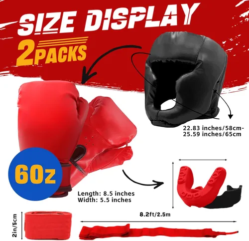 Miniatura 2 de 14 Pcs Boxing Set Boxing Equipment Set for Beginners Including 2 Pair of 6 oz Boxing Gloves Headgear Helmet Hand Wraps Mouth Guards Gifts Training