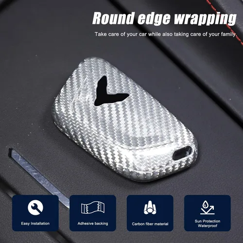 Miniatura 5 de Funda para llavero de fibra de carbono real para Corvette C8 Stingray 2020-2022, cubierta protectora de la llave de repuesto (plata)