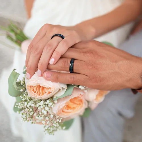 Miniatura 5 de TRUMIUM Anillos de boda de 0.157 in y 0.236 in para hombres y mujeres, carburo de tungsteno, ópalo galaxia e incrustaciones de chorro de arena