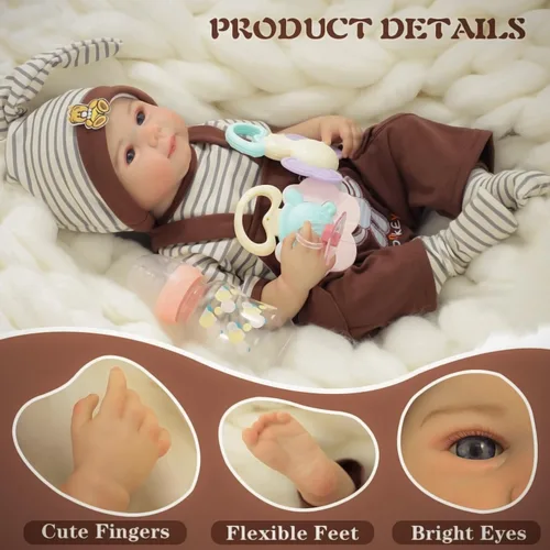 Miniatura 3 de Kdudgso Muñecas de bebé Reborn Niño 20" (51 cm), Muñeca de Bebé Realista que Parece Real Muñeca de Bebé Recién Nacido Sonriente, Cuerpo de Vinilo