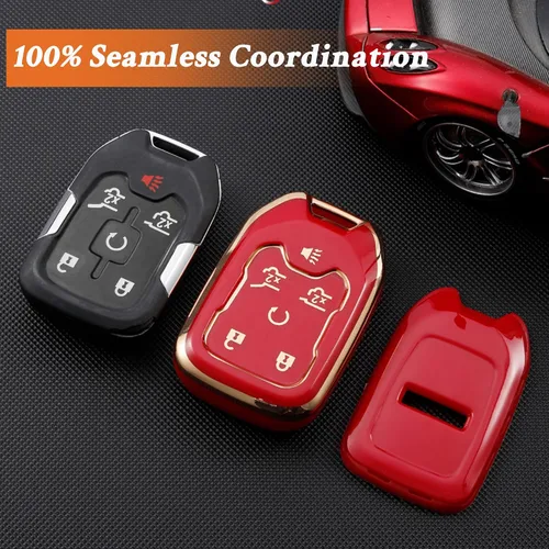 Miniatura 4 de Funda para llavero GMC - Funda carcasa protectora de TPU suave para llavero para Chevy GMC Acadia Terrain Yukon Suburban Tahoe (rojo)