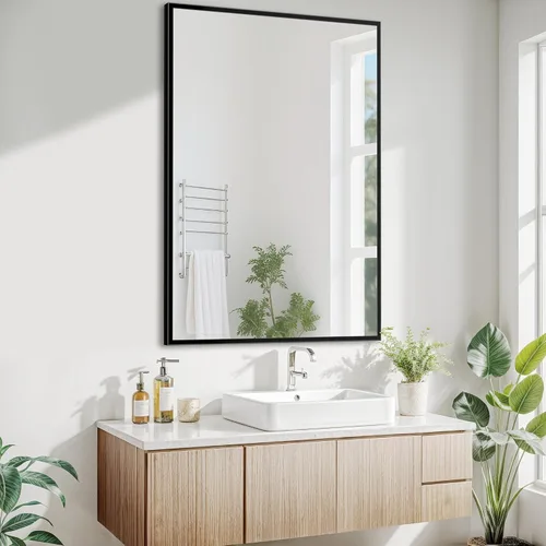 Miniatura 9 de Antok Espejo de baño con marco de metal negro de 22 x 30 pulgadas, espejo de pared con esquinas redondas, espejo de tocador para sobre el fregadero