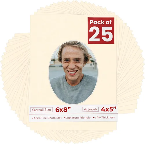 Miniatura 49 de Alfombrilla de 6 x 8 pulgadas, corte biselado para fotos de 4 x 5 pulgadas, diseño ovalado de color gris medio, sin ácidos, mate para proteger tus