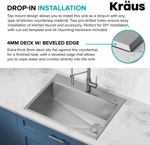 Miniatura 6 de KRAUS KWT311-25 Kore - Fregadero de cocina con estación de trabajo de 25 pulgadas, empotrado, acero inoxidable de calibre 16, con reborde integrado
