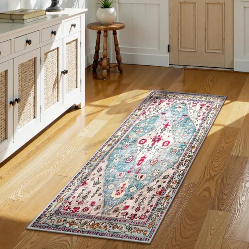 Miniatura 63 de Lahome Alfombra tribal bohemia de 2 x 3 pies, alfombra verde pequeña para entrada, suave, antideslizante, lavable, alfombra de baño bohemia de pelo