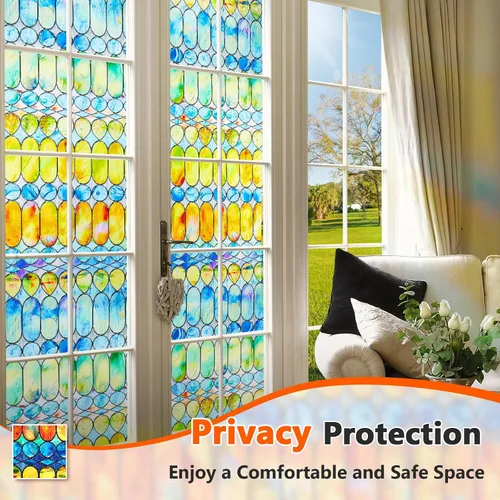 Miniatura 2 de Beautyhero Película de privacidad para ventana, vidrio esmerilado, revestimientos decorativos 3D con bloqueo UV, calcomanías para puertas de baño