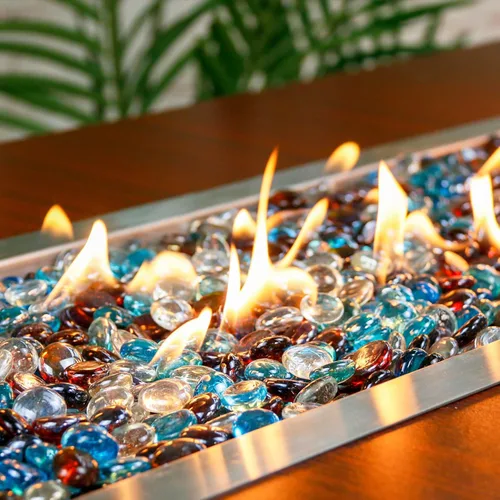 Miniatura 3 de GRISUN Cuentas de vidrio de mezcla de 1/2 pulgada para hoguera – Vidrio redondo reflectante de 10 libras, decorativo para chimenea natural