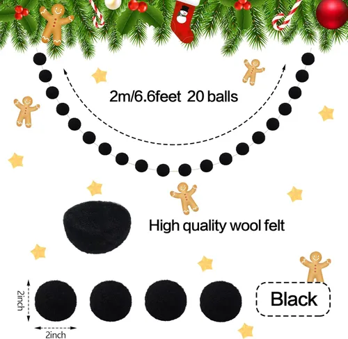 Miniatura 2 de Tegeme 4 guirnaldas de pompones de fieltro, decoración del árbol de Navidad, pancarta colgante para el hogar, decoración de bolas de invierno de 6.6