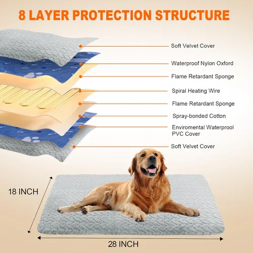 Miniatura 6 de Almohadilla térmica para mascotas para gatos y perros, cama térmica para perros con cable de acero resistente a las masticaciones, temporizador
