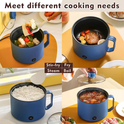 Miniatura 6 de 2 Piezas 1.8L Olla Eléctrica para Ramen Olla Caliente Eléctrica Cocinadora de Fideos de Doble Potencia, Protección contra Hervir en Seco