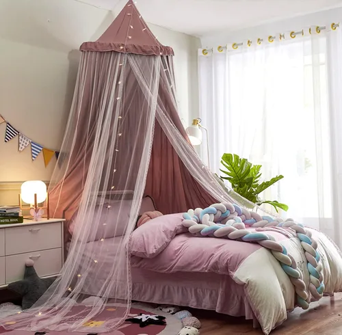 Miniatura 20 de VETHIN Dosel de cama para niñas, Princesa Cúpula Redonda de Ensueño Mosquitera Ropa de Cama Habitación de Niñas Castillo Tienda de Juego Colgante