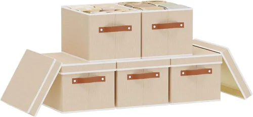 Miniatura 14 de Contenedor de almacenamiento plegable, caja de almacenamiento de 10.2 x 7.8 x 6.7 pulgadas con tapa, organizador de armario para organizar con asas