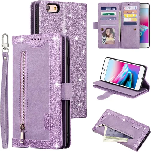 Miniatura 9 de UEEBAI Funda tipo cartera para iPhone SE 2022 5G/iPhone 7/iPhone 8/iPhone SE 2020, retro con 9 ranuras para tarjetas, bolsillo con cremallera, funda