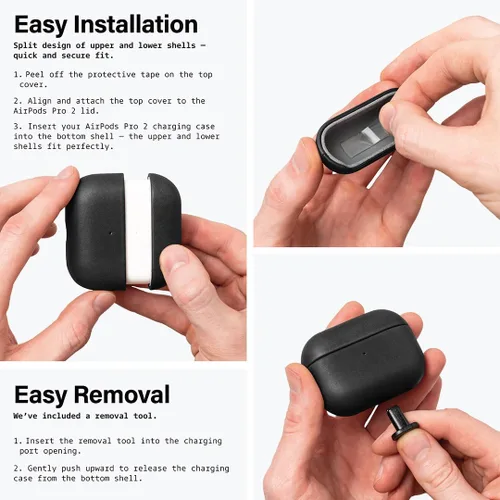 Miniatura 9 de KORDIZ Funda de cuero para AirPods Pro de 2ª generación - Funda de piel de vaca encerada con aceite genuino para Airpods Pro 2 - Pátina vintage Negro