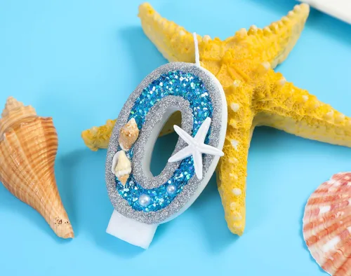 Miniatura 4 de Vela de cumpleaños número 0 3D número 0 para decoración de pastel para niños y niñas, niños pequeños bajo el océano, tema azul mar, fiesta
