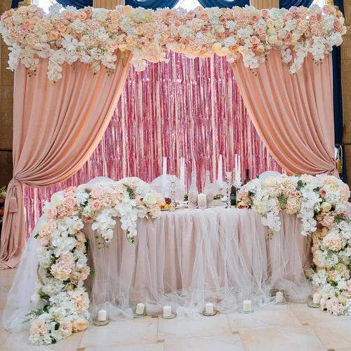 Miniatura 2 de Accevo Paquete de 3 cortinas de flecos de papel de aluminio con purpurina de 3.2 x 8.2 pies, decoración de fiesta rosa, serpentinas de oropel Rosado