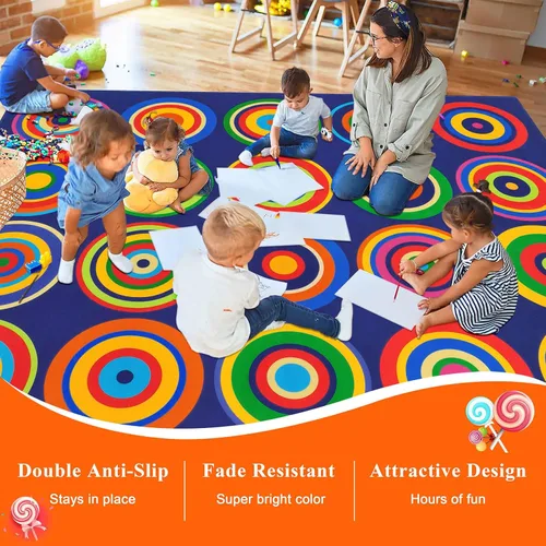 Miniatura 6 de Alfombra grande para aula, alfombra colorida para niños, para preescolar, antideslizante, alfombra de juego divertida para guarderías, sala