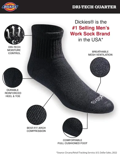 Miniatura 2 de Dickies Men's Dri-tech Moisture Control Quarter Socks Multipack