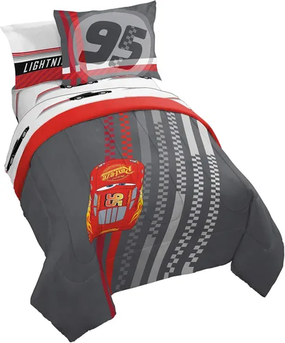 Jay Franco Disney Pixar Cars - Juego de edredón individual de 5 piezas, incluye edredón, sábanas y funda, ropa de cama infantil Lightning McQueen,