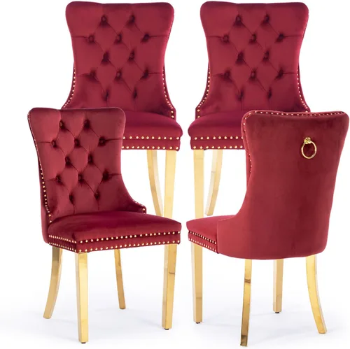 Miniatura 40 de Juego de 2 sillas de comedor tapizadas de terciopelo, sillas laterales de cocina de estilo moderno con ribete de cabeza de clavo y patas de madera