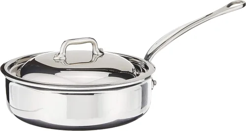 Miniatura 2 de Mauviel M'Cook - Sartén de acero inoxidable pulido de 5 capas con tapa y mango de acero inoxidable fundido, 1.8 cuartos de galón, fabricado