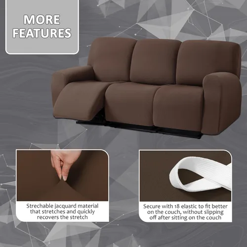 Miniatura 3 de ULTICOR - Juego de 8 fundas para sofá reclinable de jacquard, fundas elásticas para sofá reclinable para 3 cojines, fundas gruesas, suaves y Gris