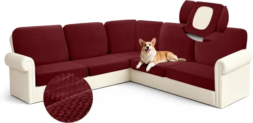 Miniatura 14 de Arfntevss - Fundas para sofá modular en forma de L de 5 asientos, fundas elásticas ajustadas para cojín de sofá de esquina para perros, protector