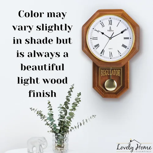 Miniatura 6 de Reloj de pared de péndulo a pilas, reloj regulador de madera real, diseño de casa escolar con péndulo, silencioso, sin timbre, decoración de pared