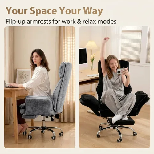 Miniatura 3 de Silla de oficina grande y alta, silla ergonómica ejecutiva para juegos de computadora con reposapiés, reposabrazos abatibles para mascotas y espacio