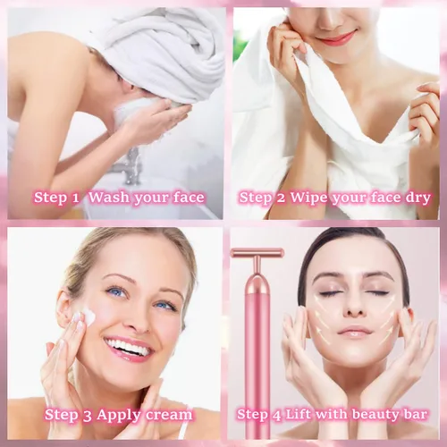 Miniatura 3 de GOODYBUY - Masajeador facial de pulso dorado de 24 quilates, con forma de T, herramientas de masaje facial para piel sensible, estiramiento firme