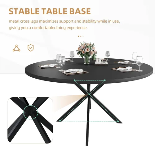 Miniatura 5 de Mesa de comedor redonda de 47.24 pulgadas para 4-6 personas, mesa de cocina redonda con parte superior de madera, mesas de pedestal de cena