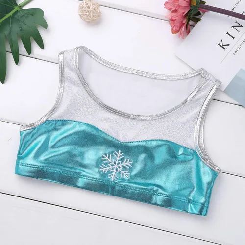 Miniatura 3 de iiniim Kids Girls - Conjunto de dos piezas de gimnasia, deportes y danza deportiva brillante con pantalones cortos para bailar