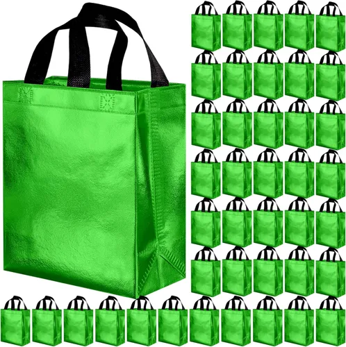 Miniatura 12 de BLEWINDZ 100 bolsas de regalo reutilizables medianas con asas - Ideales para obsequios de fiestas y bolsas de compras (10 colores)