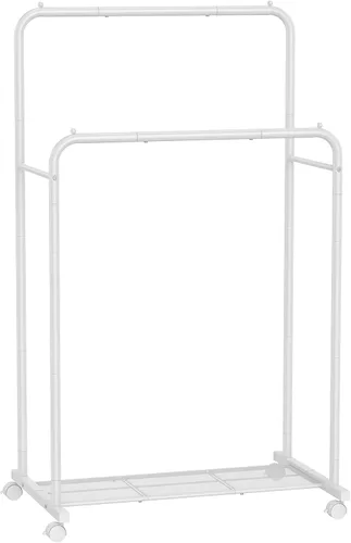 Miniatura 14 de SONGMICS Perchero de doble barra con ruedas, perchero para colgar ropa, perchero resistente con estante de almacenamiento de malla, 2 frenos, cada