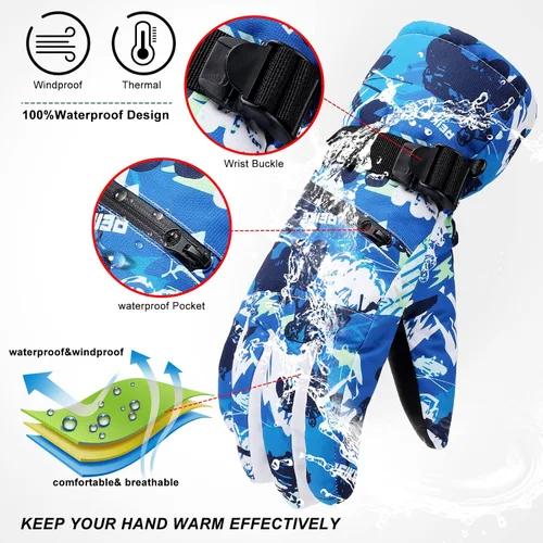 Miniatura 2 de Guantes de esquí para nieve, guantes de nieve para hombre, guantes de nieve impermeables para mujer, guantes de snowboard para exteriores