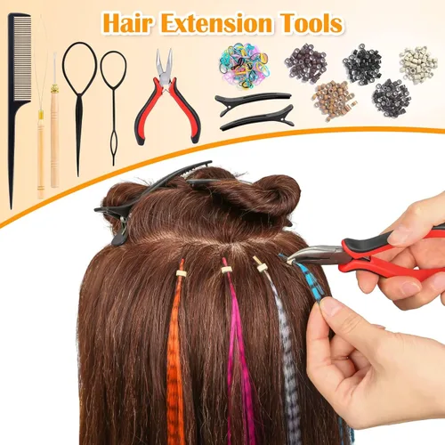 Miniatura 3 de Kit de 65 piezas de plumas para el cabello con herramientas para extensiones de cabello, kit de extensiones de plumas de cabello sintético largo